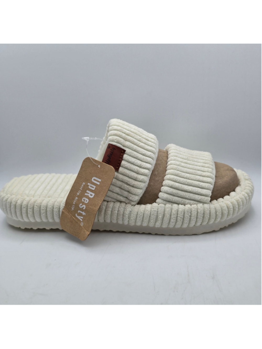 Women's Upresty Corduroy Platform Slippers in White and Brown women's 7-8
